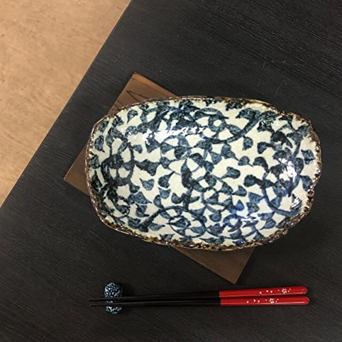 Amazon.co.jp: 美濃焼 染付タコ唐草 楕円鉢 同柄同色2pcs